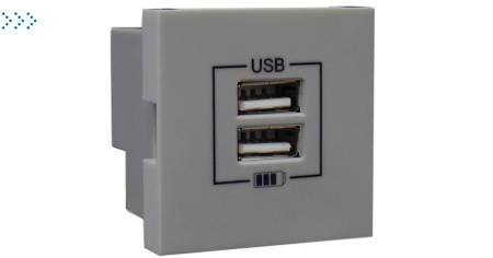 Двойная USB розетка, цвет алюминий